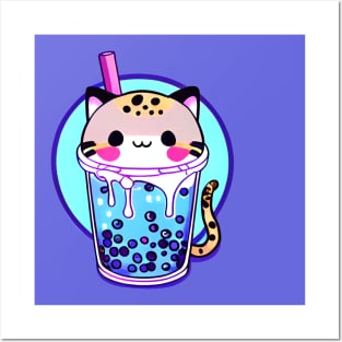 Cat Boba Tea Bubble Tea Anime Kawaii Design Posters and Art